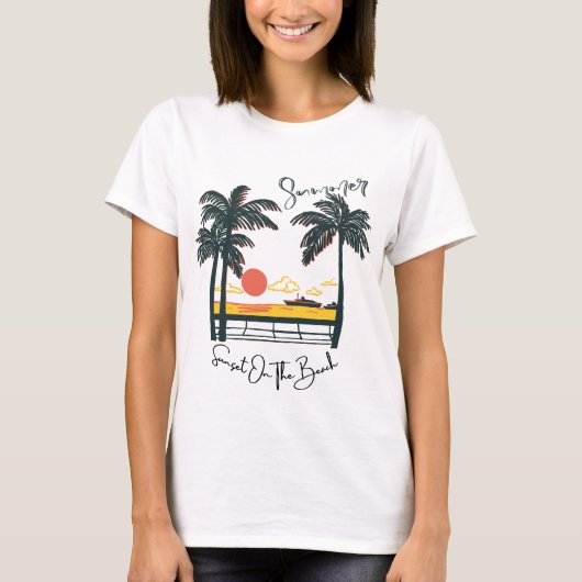 Zonsondergang in de zomer en palmboom t-shirt (Voorkant)
