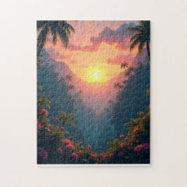 Zonsondergang in een tropische jungle legpuzzel