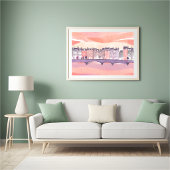 Zonsondergang in Europees dorp | Waterverf Poster