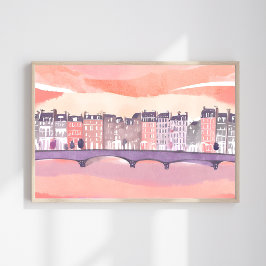 Zonsondergang in Europees dorp | Waterverf Poster