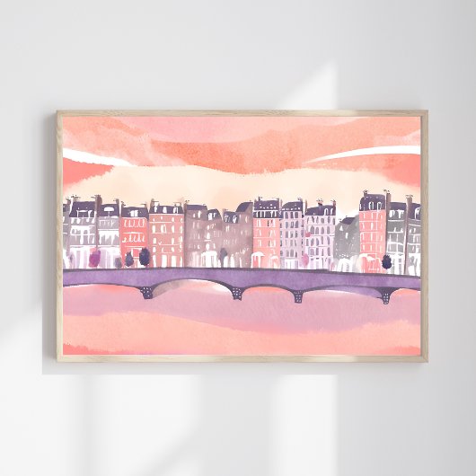 Zonsondergang in Europees dorp | Waterverf Poster