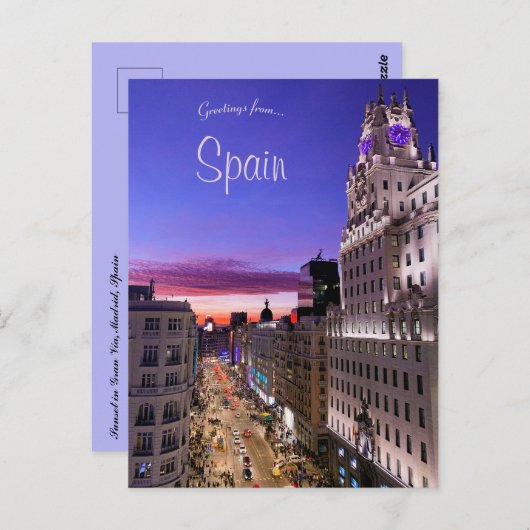 Zonsondergang in Gran Vía Madrid Spanje Briefkaart (Voorkant / Achterkant)