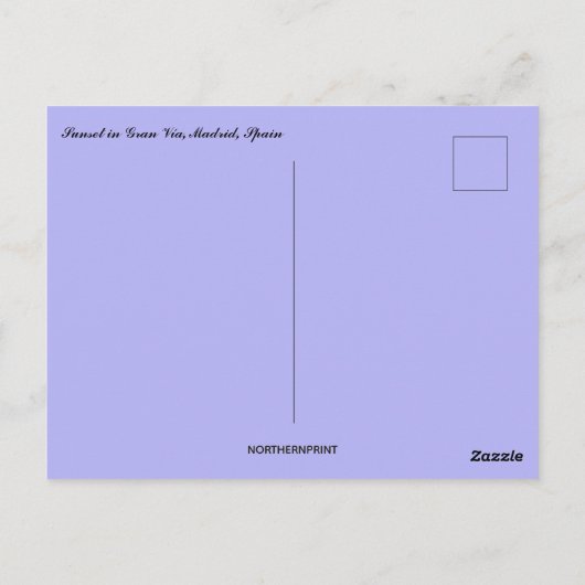 Zonsondergang in Gran Vía Madrid Spanje Briefkaart (Achterkant)