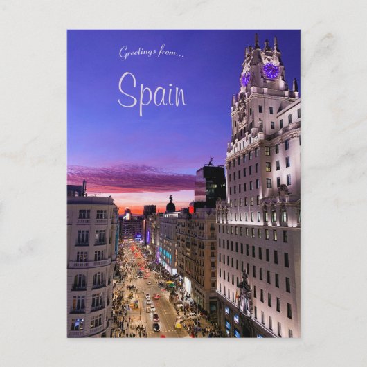 Zonsondergang in Gran Vía Madrid Spanje Briefkaart (Voorkant)