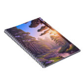 Zonsondergang in het weelderige dennenbos notitieboek (Rechterzijde)