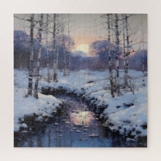 Zonsondergang in het winterbos legpuzzel (Verticaal)
