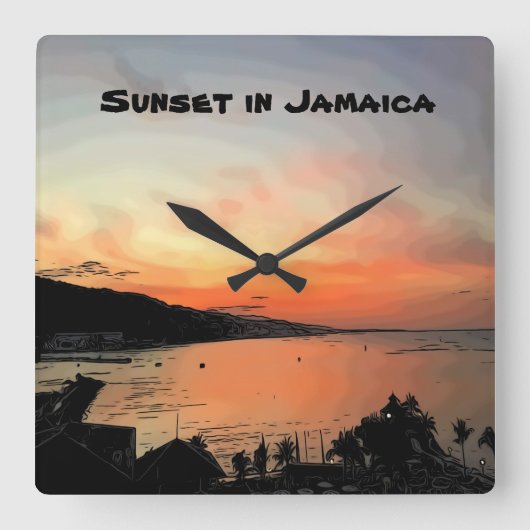 Zonsondergang in Jamaica Vierkante Klok (Voorkant)
