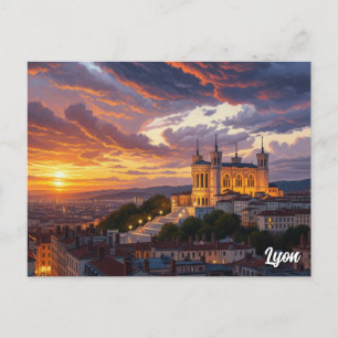 Zonsondergang in Lyon Frankrijk Basiliek Reizen Briefkaart