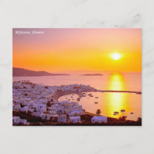 Zonsondergang in Mykonos, Griekenland Briefkaart