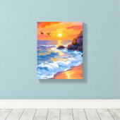 Zonsondergang in Orange Beach | Kustschilderij Canvas Afdruk (Insitu (Houten vloer))