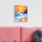Zonsondergang in Orange Beach | Kustschilderij Canvas Afdruk (Insitu (Woonkamer))