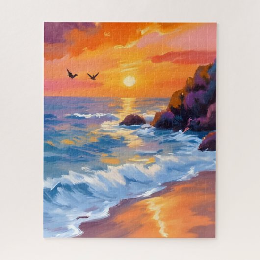 Zonsondergang in Orange Beach | Kustschilderij Legpuzzel (Verticaal)