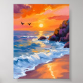 Zonsondergang in Orange Beach | Kustschilderij Poster (Voorkant)