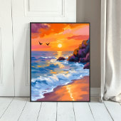 Zonsondergang in Orange Beach | Kustschilderij Poster
