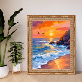 Zonsondergang in Orange Beach | Kustschilderij Poster