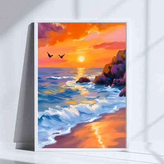 Zonsondergang in Orange Beach | Kustschilderij Poster