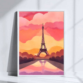 Zonsondergang in Parijs | Eiffeltoren Frankrijk Wa Poster