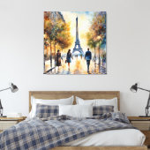 Zonsondergang in Parijs  waterverf kunst Canvas Afdruk (Insitu (Slaapkamer))
