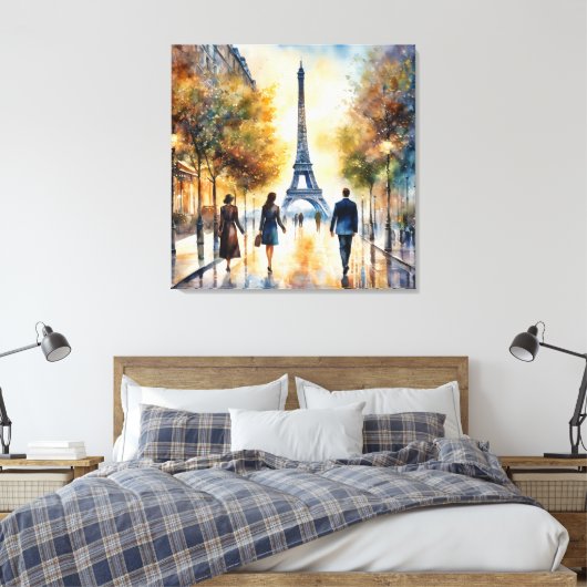 Zonsondergang in Parijs  waterverf kunst Canvas Afdruk (Insitu (Slaapkamer))