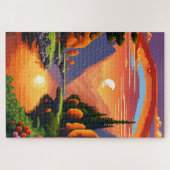 Zonsondergang in pixels legpuzzel (Horizontaal)