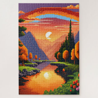 Zonsondergang in pixels legpuzzel
