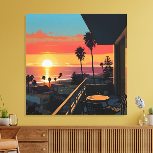 ZONSONDERGANG IN SANTA MONICA #1 CANVAS AFDRUK (Insitu (Woonkamer))