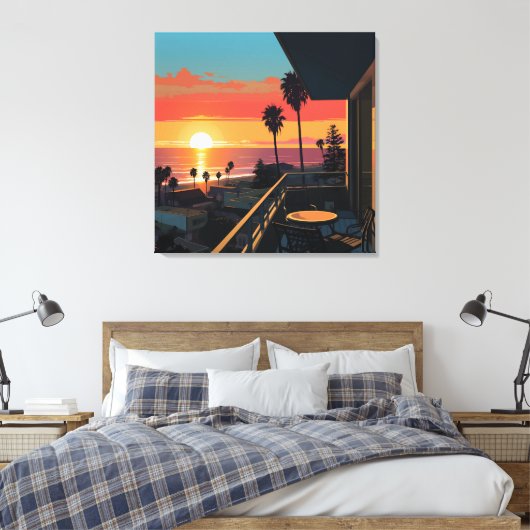 ZONSONDERGANG IN SANTA MONICA #1 CANVAS AFDRUK (Insitu (Slaapkamer))