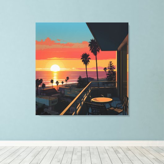 ZONSONDERGANG IN SANTA MONICA #1 CANVAS AFDRUK (Insitu (Houten vloer))