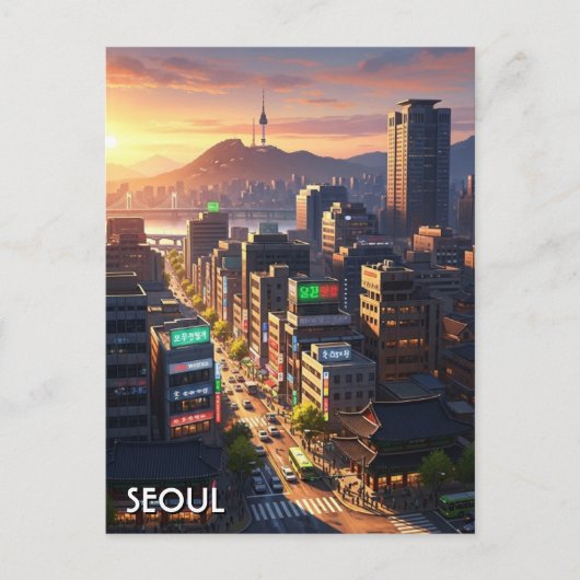 Zonsondergang in Seoul Zuid-Korea Briefkaart (Voorkant)