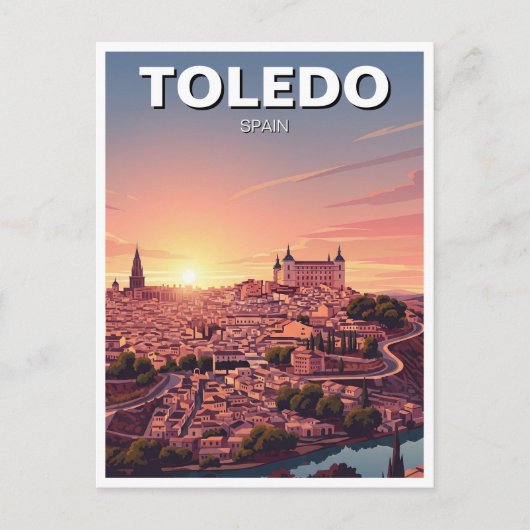 Zonsondergang in Toledo Spanje Alcazar Reizen Briefkaart (Voorkant)