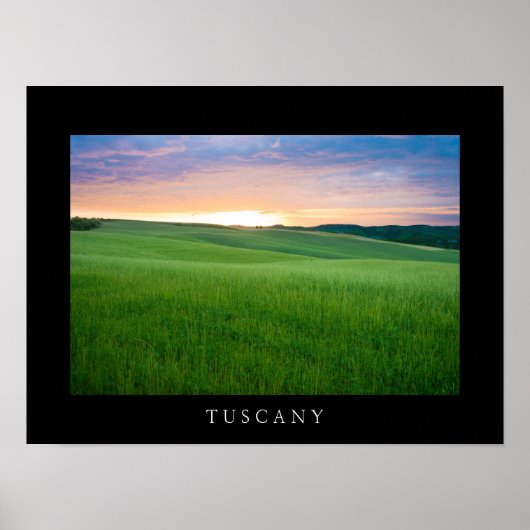 Zonsondergang in Toscane zwart rand poster print (Voorkant)