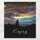 Zonsondergang in verf Eten en Drinken Label Set Wijn Etiket (Enkel label)