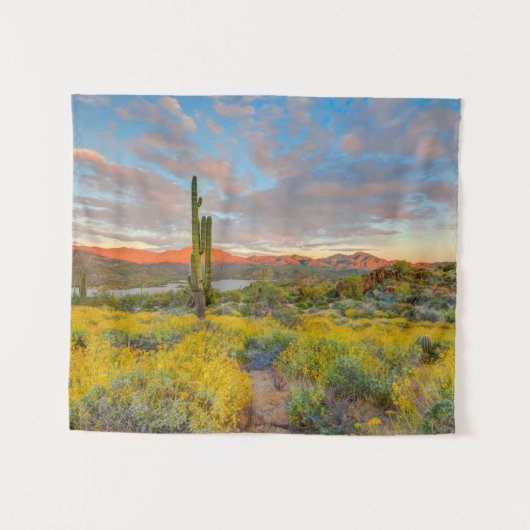 Zonsondergang in woestijnlandschap wandkleed (Voorkant (horizontaal))