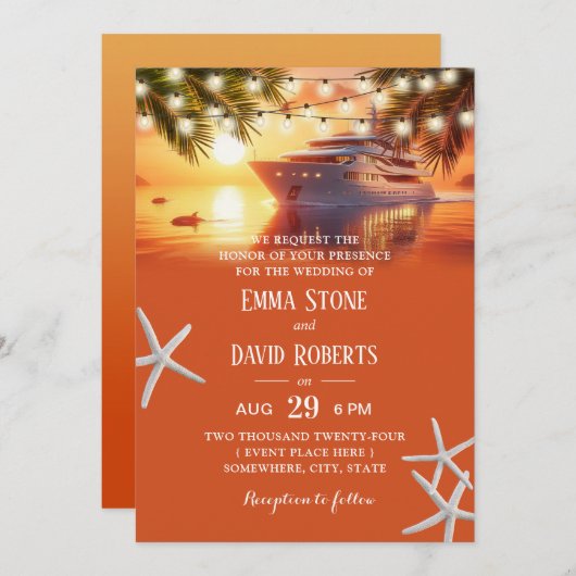 Zonsondergang Jacht & Palm Trees Tropische Strand  Kaart (Voorkant / Achterkant)