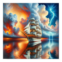 Zonsondergang Jacht Reflectie Poster