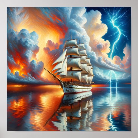 Zonsondergang Jacht Reflectie Poster (Voorkant)