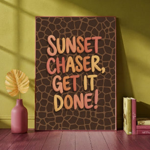 Zonsondergang Jager Krijg Het Gedaan Giraffeprint Poster