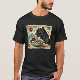 Zonsondergang Japanse Mt. Fuji Postzegel Panter Ra T-shirt
