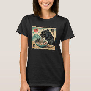 Zonsondergang Japanse Mt. Fuji Postzegel Panther R T-shirt