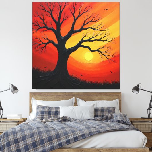 zonsondergang kale boom canvas afdruk (Insitu (Slaapkamer))