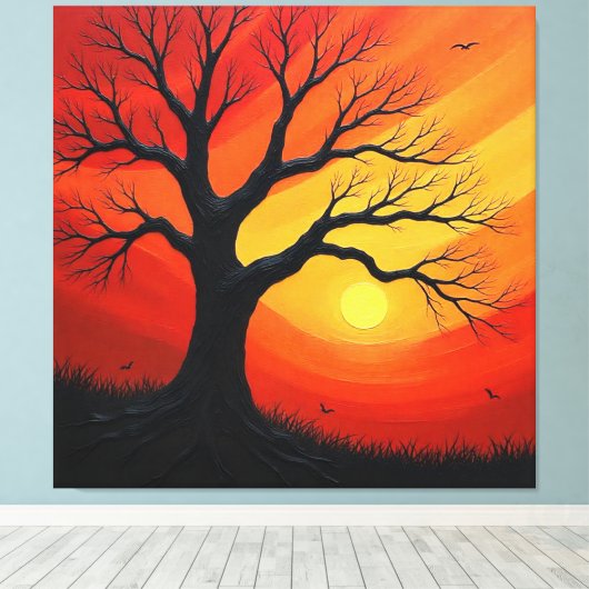 zonsondergang kale boom canvas afdruk (Insitu (Houten vloer))