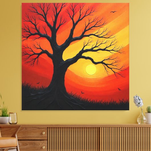 zonsondergang kale boom canvas afdruk (Insitu (Woonkamer))
