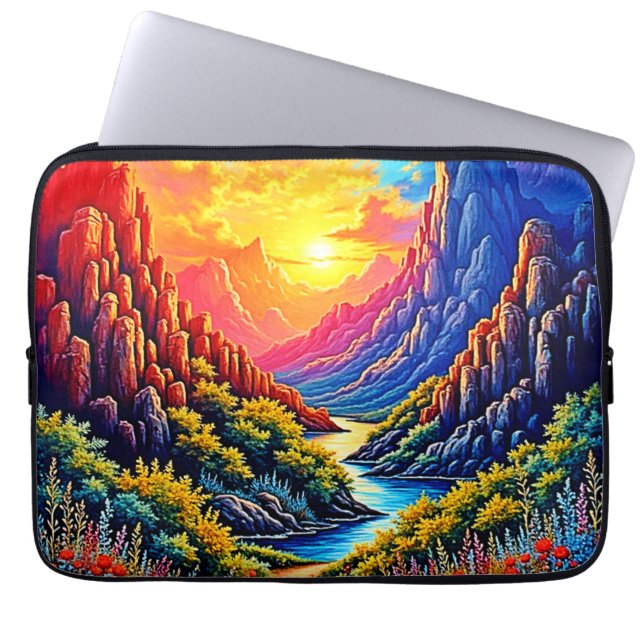Zonsondergang Kanaal Rivier Kunst Laptop Sleeve (Voorkant)