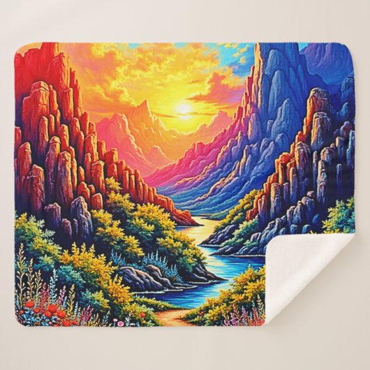 Zonsondergang Kanaal Rivier Kunst Sherpa Deken (Voorkant (horizontaal))
