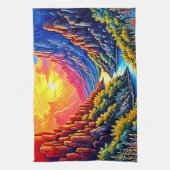Zonsondergang Kanaal Rivier Kunst Theedoek (Verticaal)