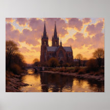 Zonsondergang Kathedraal Rivier Impressionistische