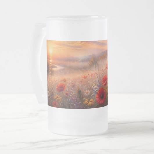 Zonsondergang Klaprozenveld Impressionistisch Schi Matglas Bierpul (Voorkant links)