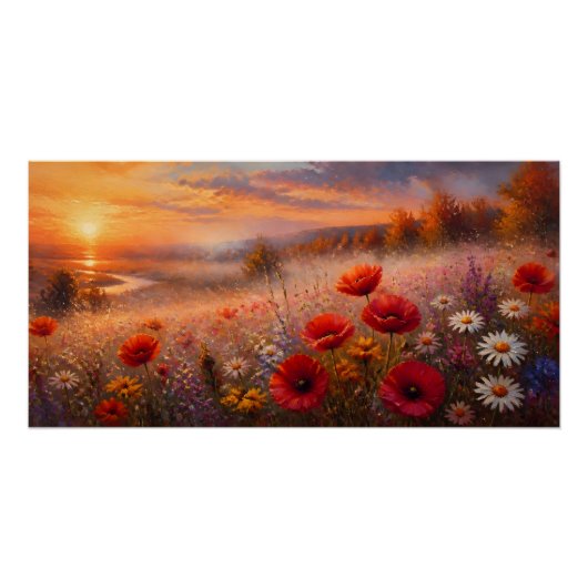 Zonsondergang Klaprozenveld Impressionistisch Schi Perfect Poster (Voorkant)