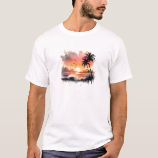 Zonsondergang Kleurrijke Crewneck korte mouwen T-s T-shirt