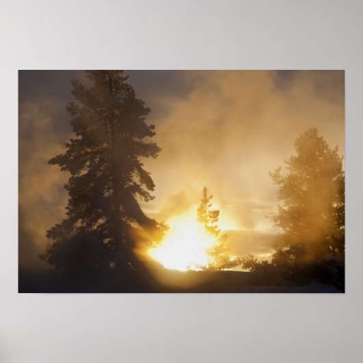 Zonsondergang kleurt de stoom boven Leather Pool i Poster (Voorkant)